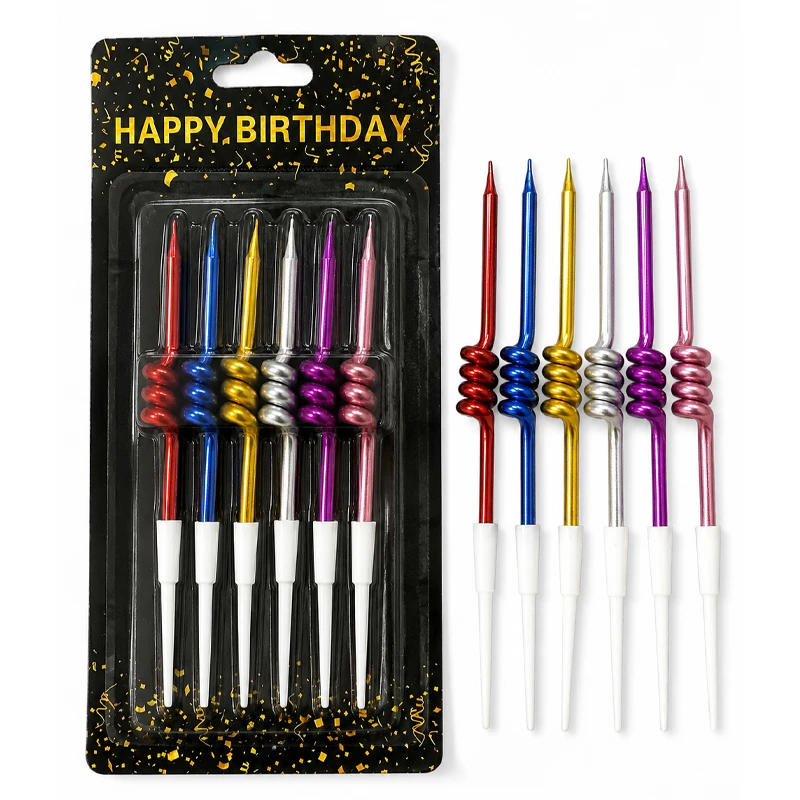 Birthday Candles Metallic Color Spiral Design For Cake Decoration Pack Of 6 Pcs 9 cm